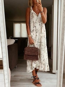 Ärmelloses Maxikleid Damen Leinen-Look Sommer
