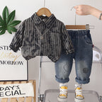 Spring and Autumn striped shirt long sleeved two-piece set