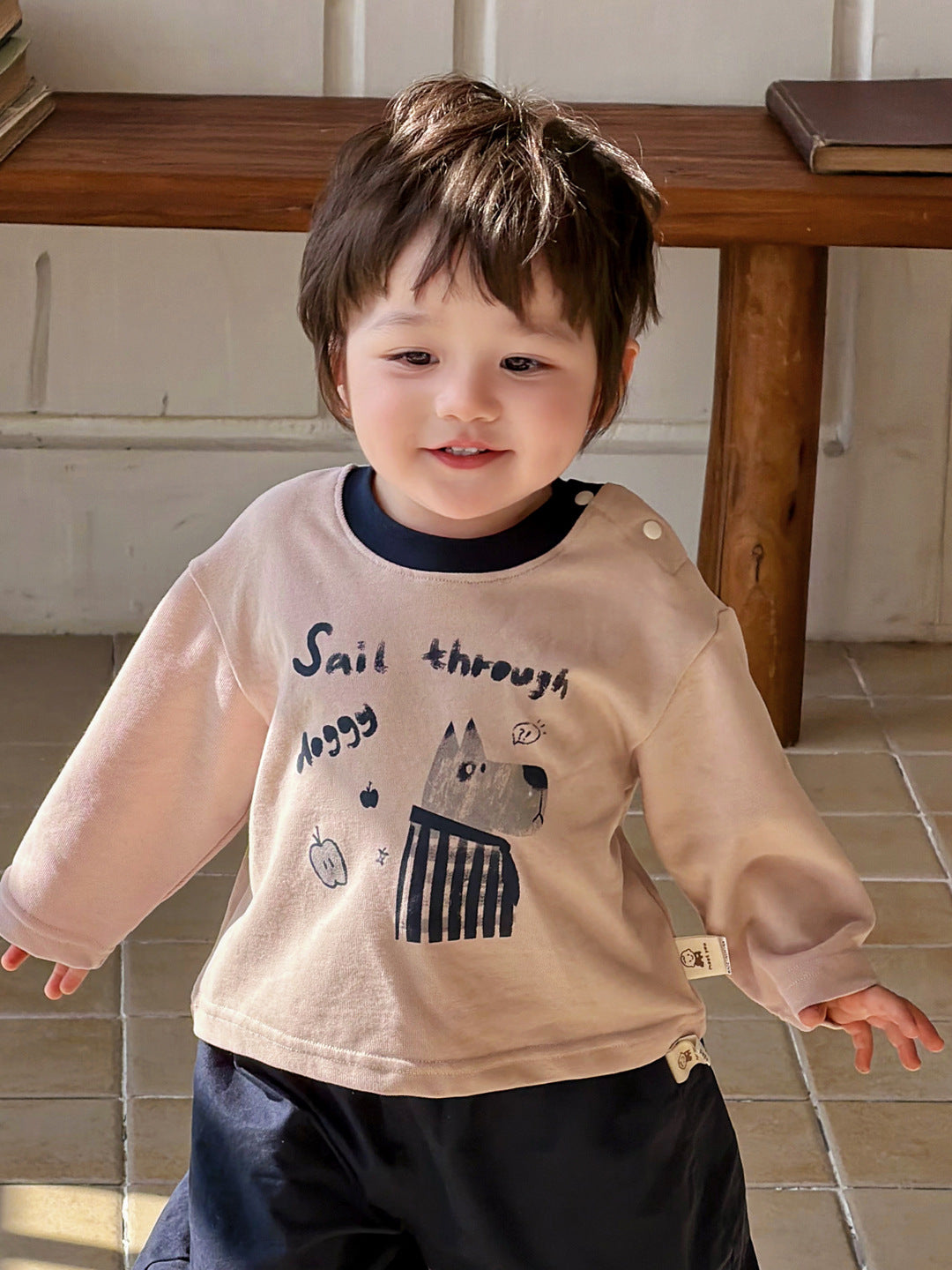 Spring Children's Plaid Coat Cartoon T-Shirt and Casual Pants