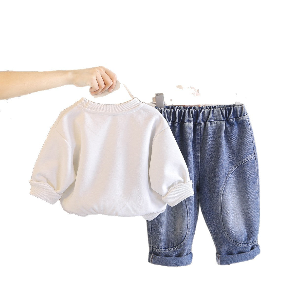 Spring and Autumn Baby Casual Splicing Letter Hoodie Two Piece Set