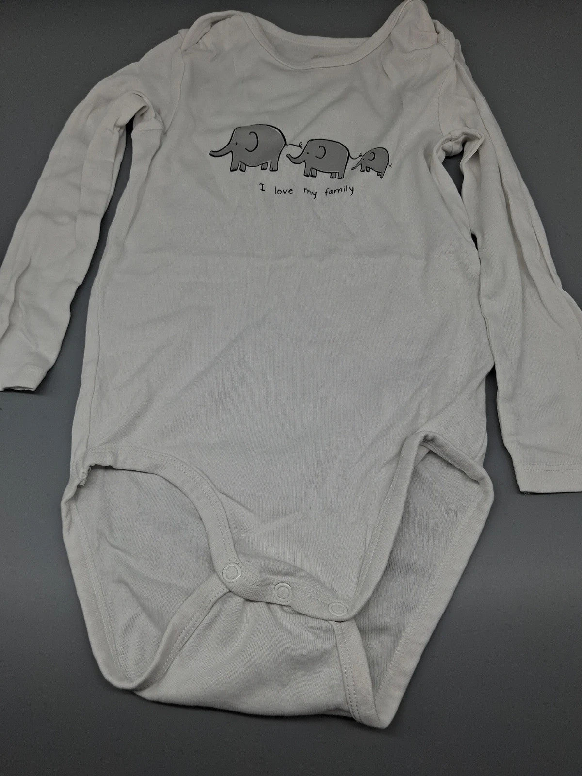 Weißer H&M Langarmbody mit Elefant, Größe 98