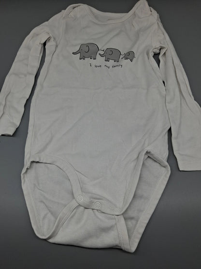 Weißer H&M Langarmbody mit Elefant, Größe 98