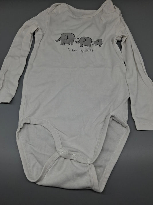 Weißer H&M Langarmbody mit Elefant, Größe 98