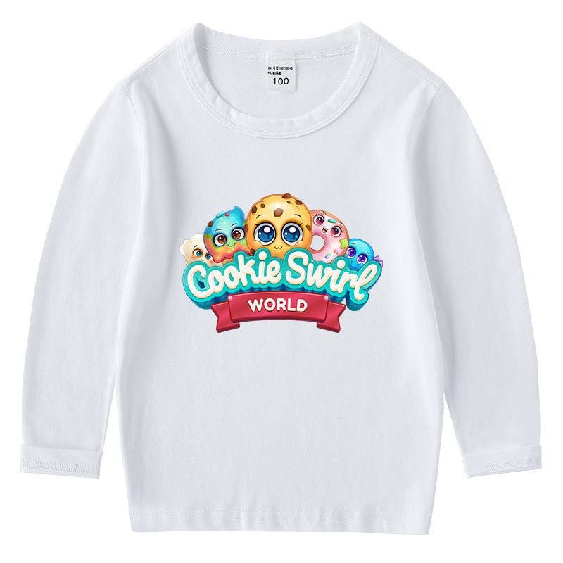 Children's cotton T-shirt with round neck and long sleeved base