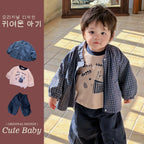 Spring Children's Plaid Coat Cartoon T-Shirt and Casual Pants