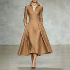 V-neck waist cinched long sleeved dress