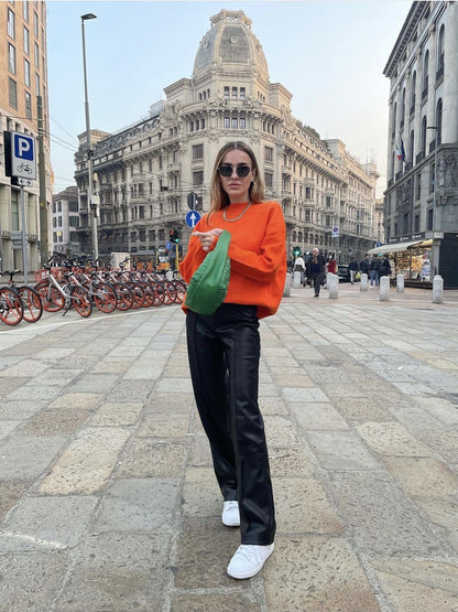 Damen-Strickpullover mit Rundhals in Orange – Bild 3