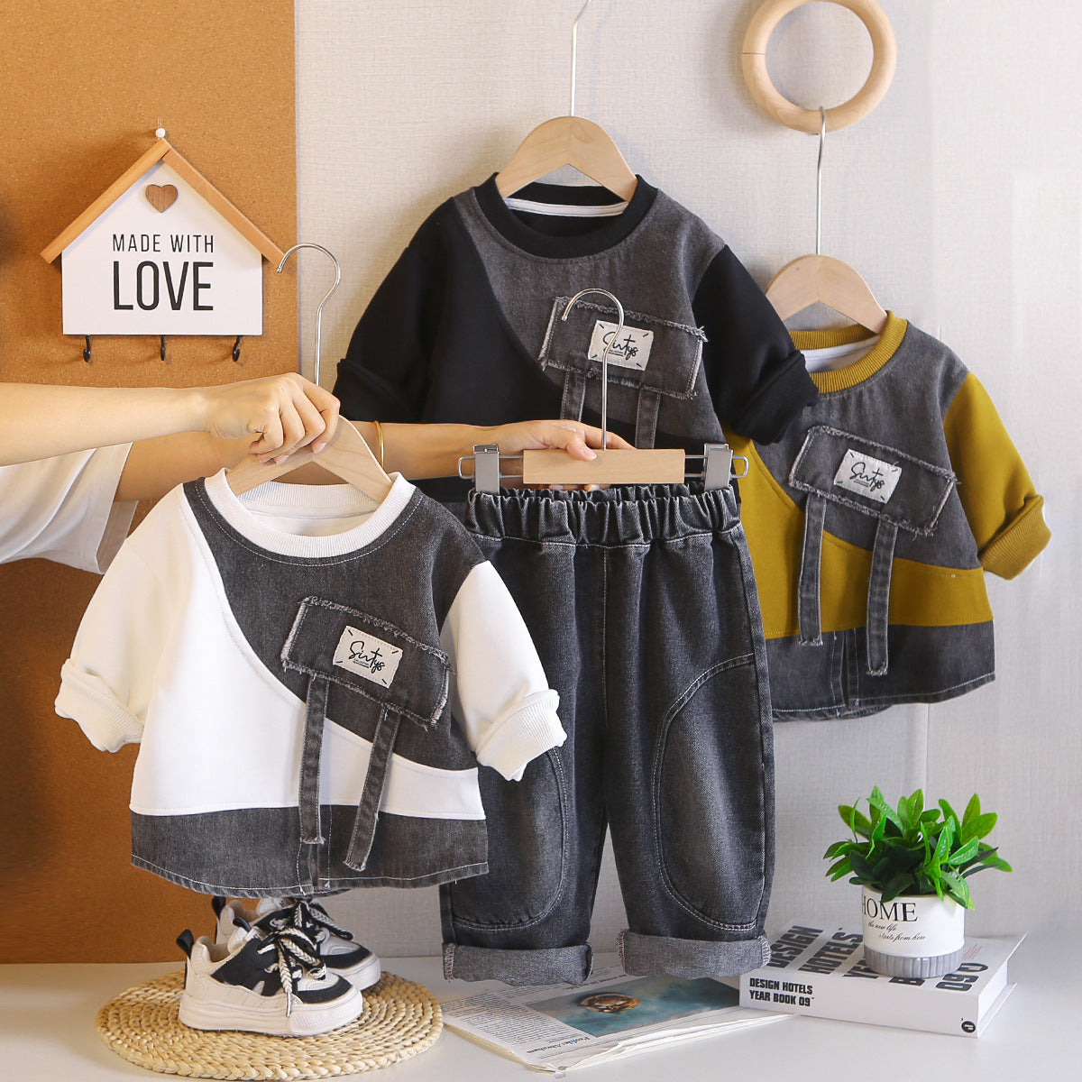 Children's long sleeved baby hoodie two-piece set