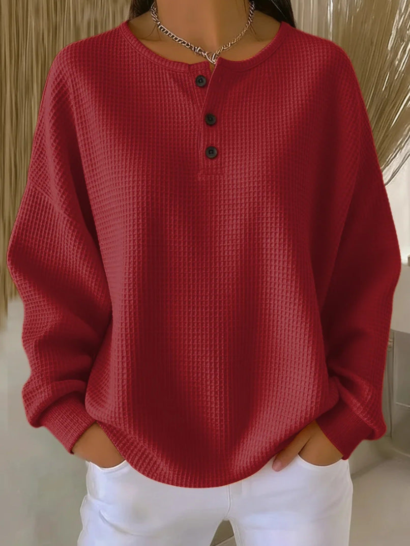 Round neck solid color pullover loose top