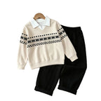 Boy's  Two-Piece V-Neck Sweatshirt Long Sleeve Casual Pants
