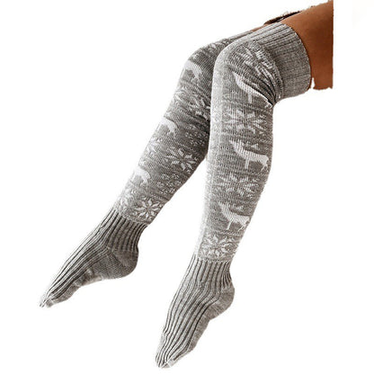 Overknee-Strickstrümpfe mit Elch- und Schneeflockenmuster – Bild 3