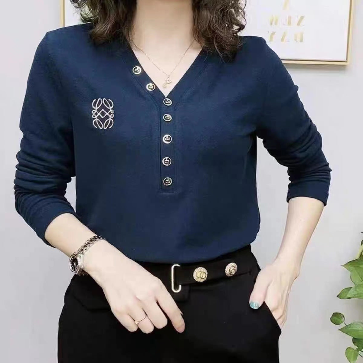 Elegantes Basic-Top für Damen in großen Größen, Samt-Optik, langärmelig, Herbst/Winter