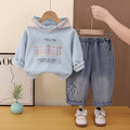 Autumn clothing baby hooded long sleeved two-piece set