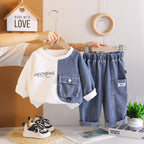 Spring and Autumn Splicing Long Sleeve Hoodie Two Piece Set for Men