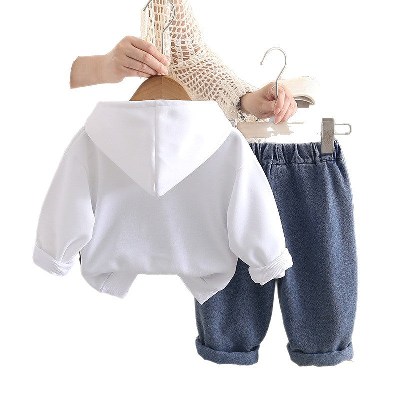 Casual children's half zip hooded long sleeved two-piece set