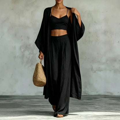 Set Strickjacke & High-Waist Weite Hose
