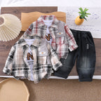 Baby Spring/Autumn Checkered Shirt Long Sleeve Three Piece Set