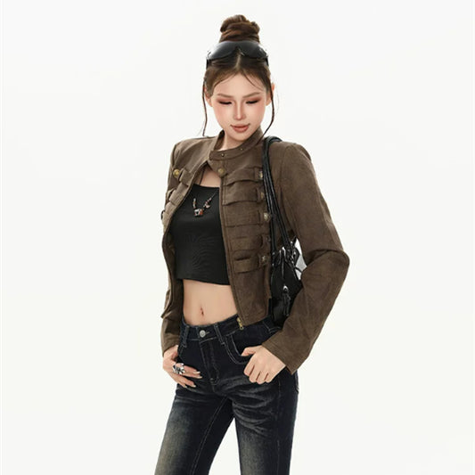 Vintage Biker-Lederjacke Damen
