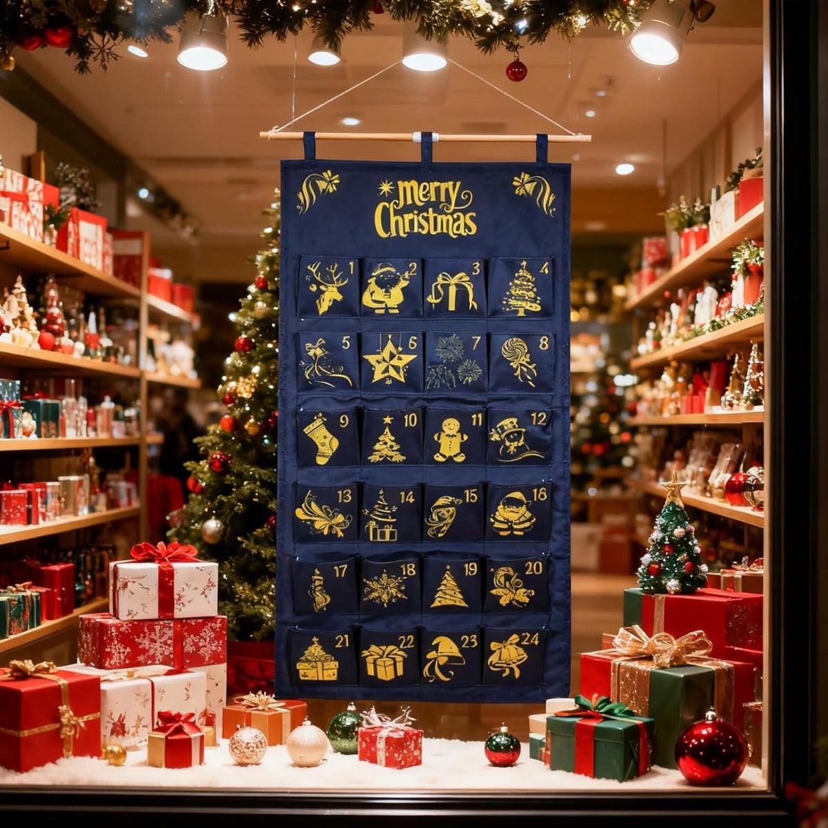 Adventskalender aus Stoff mit 24 Beuteln zum Befüllen