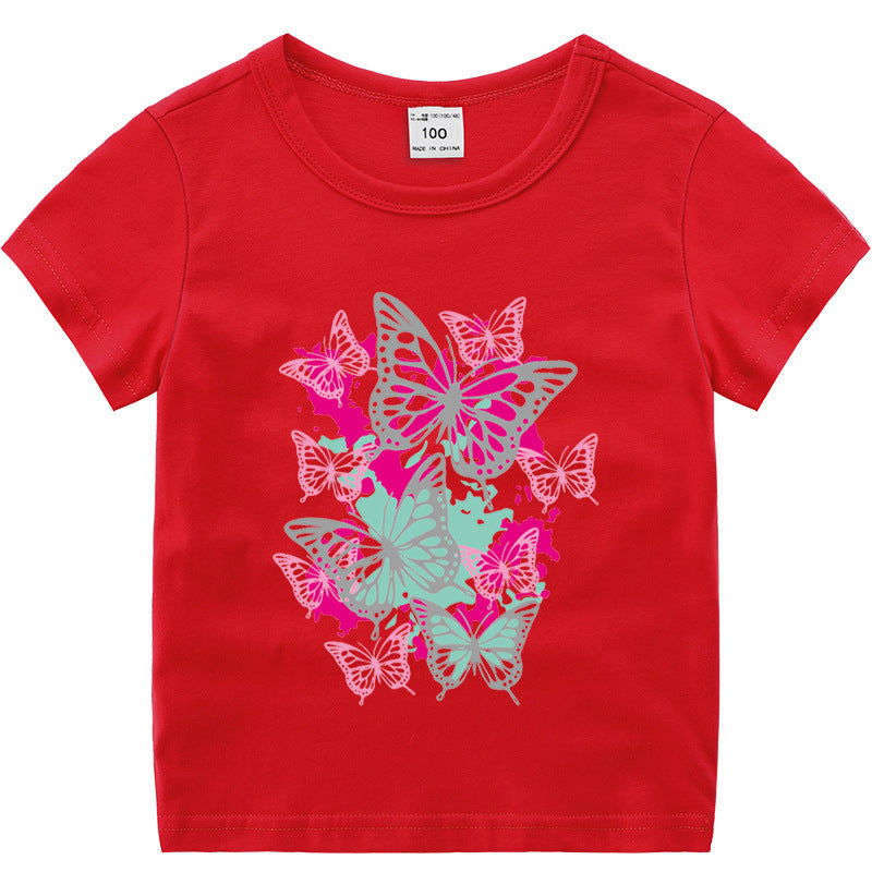 Short sleeved T-shirt girls' pure cotton base shirt