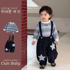 Comfy Striped Hoodie and Overalls Set for Boys Outfit Kids' Two-Piece Clothing
