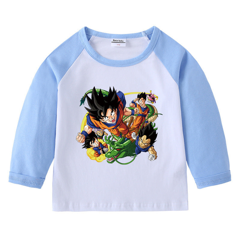 Children's cotton shoulder T-shirt with round neck and long sleeves