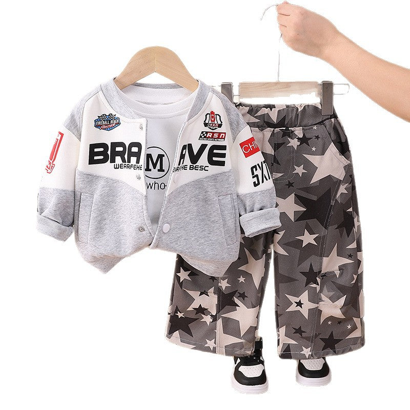Racing style baseball suit three piece set baby autumn coat