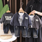 Spring and Autumn Checkered Coat Long Sleeve Three Piece Set