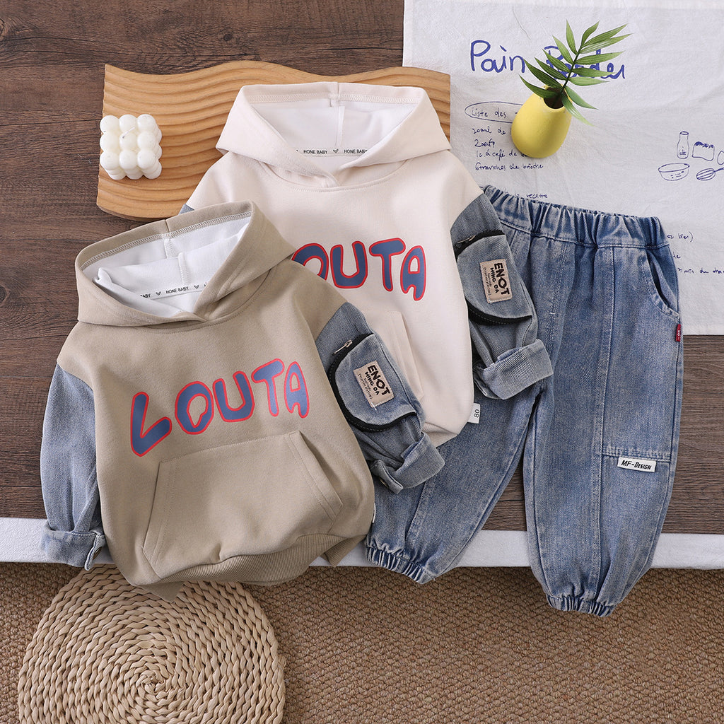 Hooded sweatshirt long sleeved two-piece set for children's autumn clothing