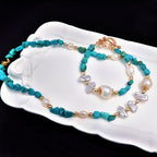 Freshwater Baroque Pearl Turquoise Beaded Bracelet Necklace, Natural Stone Bracelet, Original Design, Lightweight Luxury, Elegant Style