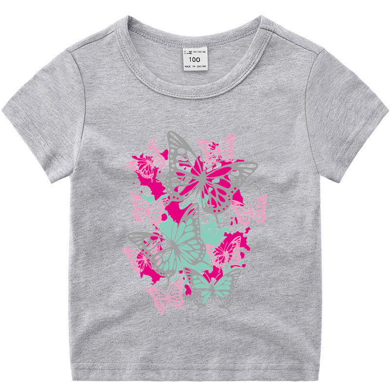 Short sleeved T-shirt girls' pure cotton base shirt