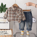 Baby autumn checkered shirt long sleeved two-piece set