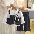 Baby girl denim suspender long sleeved three piece set
