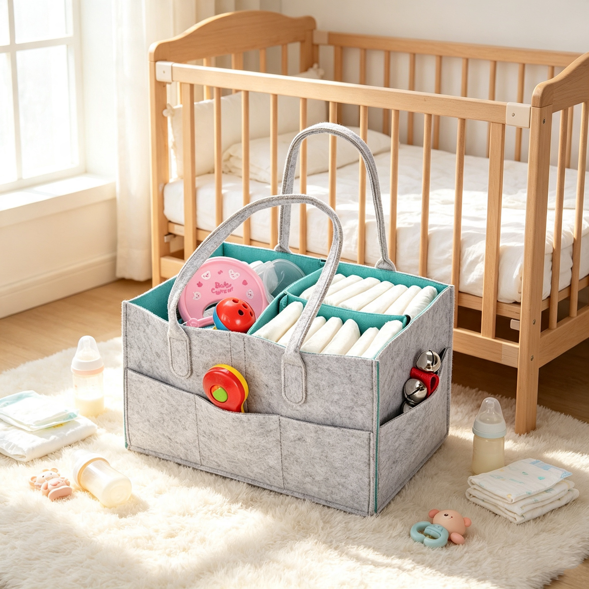 Filz-Wickeltasche für Babyartikel, Aufbewahrung