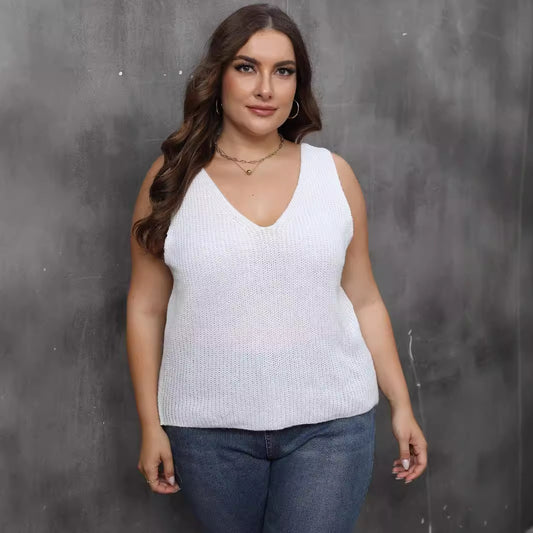 Damen-Strick-Top mit Cross-Back und V-Ausschnitt, Oversized maschinengestrickter Pullover, Basic-Layering-Top
