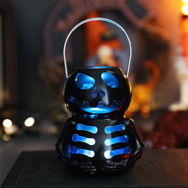 Halloween Pumpkin Lantern Electronic Candle Light Holder Portable Candlestick Night Light Halloween Decoration Prop Atmosphere Decoration