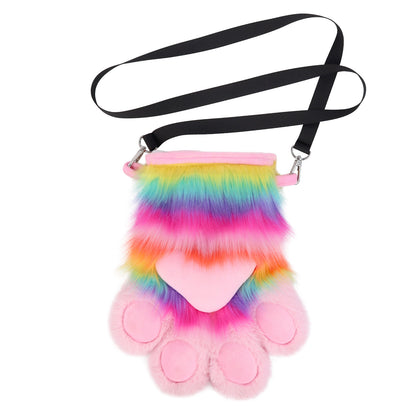 Plüsch-Umhängetasche Regenbogen Tierpfoten-Design