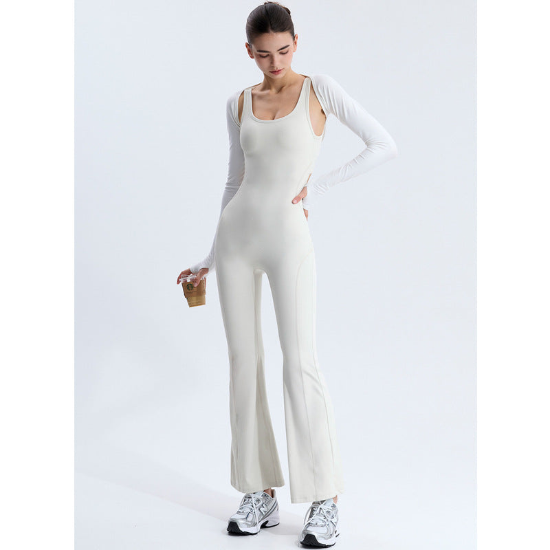 Sexy Rückenfreier Yoga-Bodysuit mit langer Hose, nahtlos, ausgestellt
