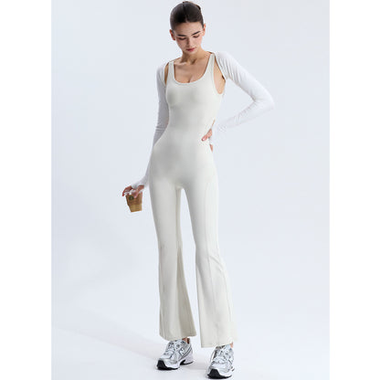 Sexy Rückenfreier Yoga-Bodysuit mit langer Hose, nahtlos, ausgestellt