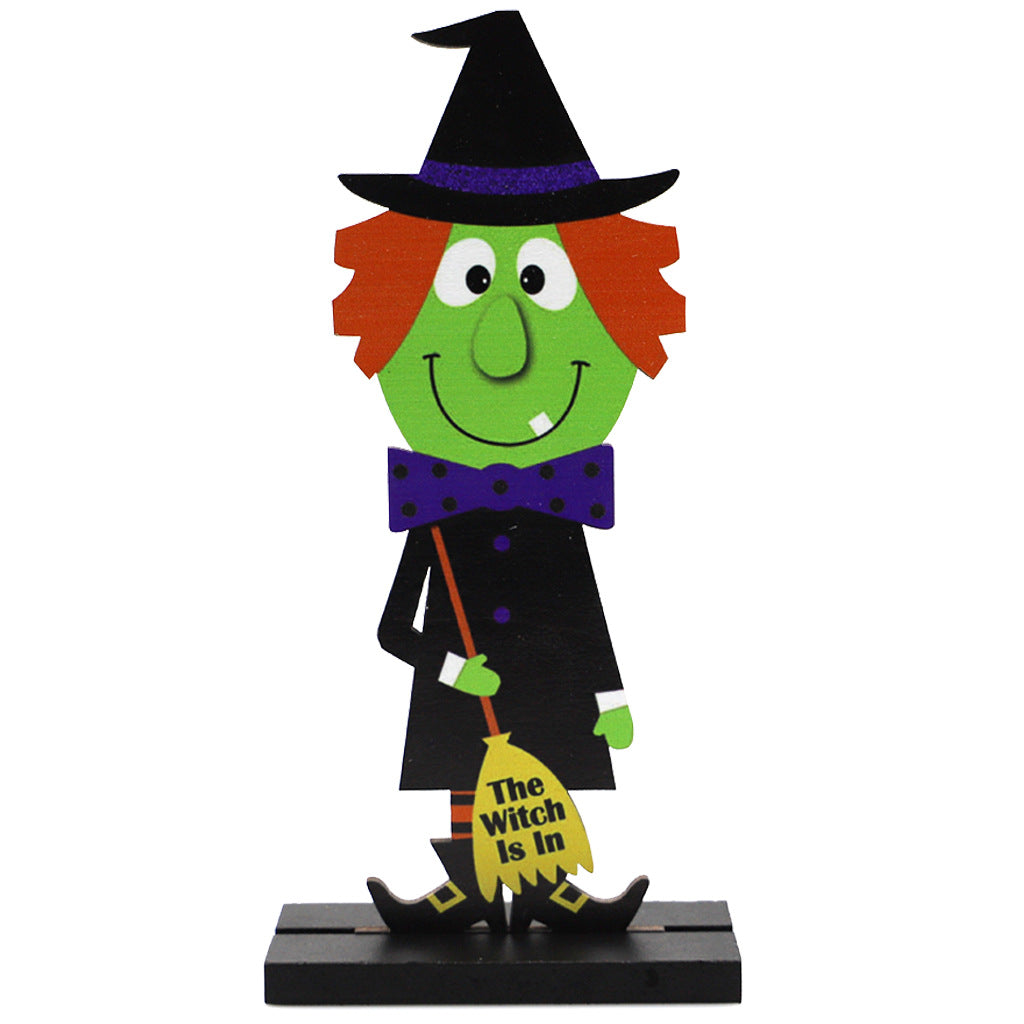 Halloween Tischdeko aus Holz mit Kürbismann und Hexe – Ansicht 7