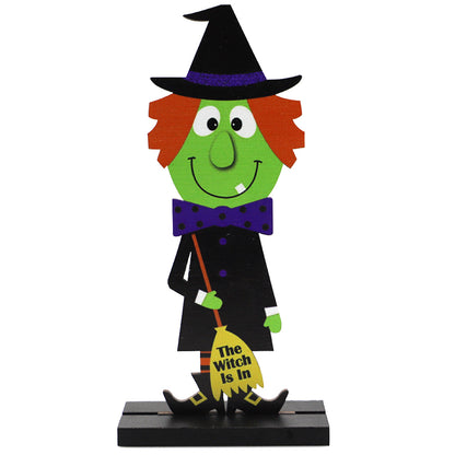 Halloween Tischdeko aus Holz mit Kürbismann und Hexe – Ansicht 7