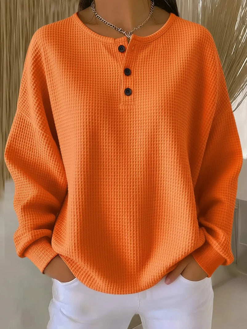 Round neck solid color pullover loose top