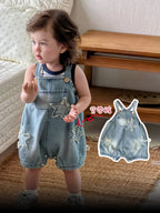 Toddler Overalls Shorts Set, Boys Vest T-Shirt, Fashionable Casual Denim Two-Piece Set
