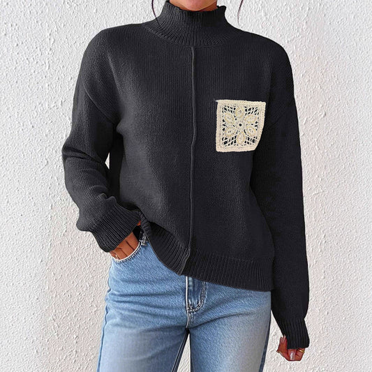 Pullover mit Halb-Rollkragen, Pailletten und Cutout-Taschen für Damen