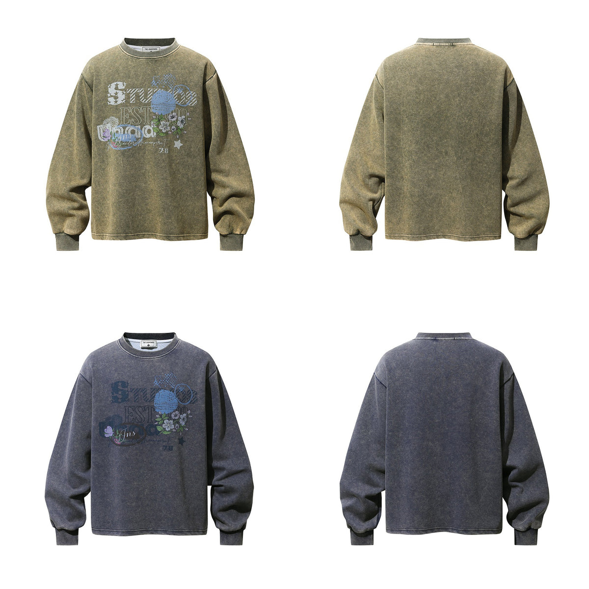 Vintage-Hoodie Damen Blumenprint, Washed-Optik