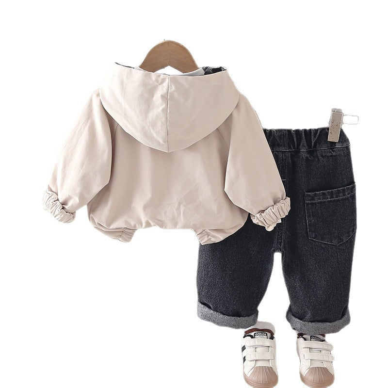 Hooded jacket long sleeved three piece set for children