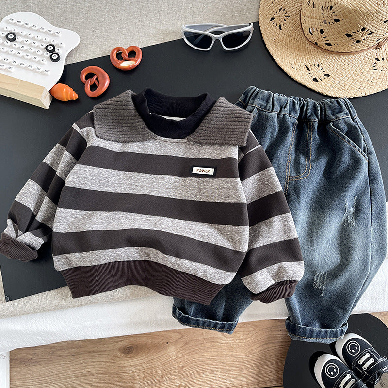 Male baby casual striped sweatshirt pants two-piece set