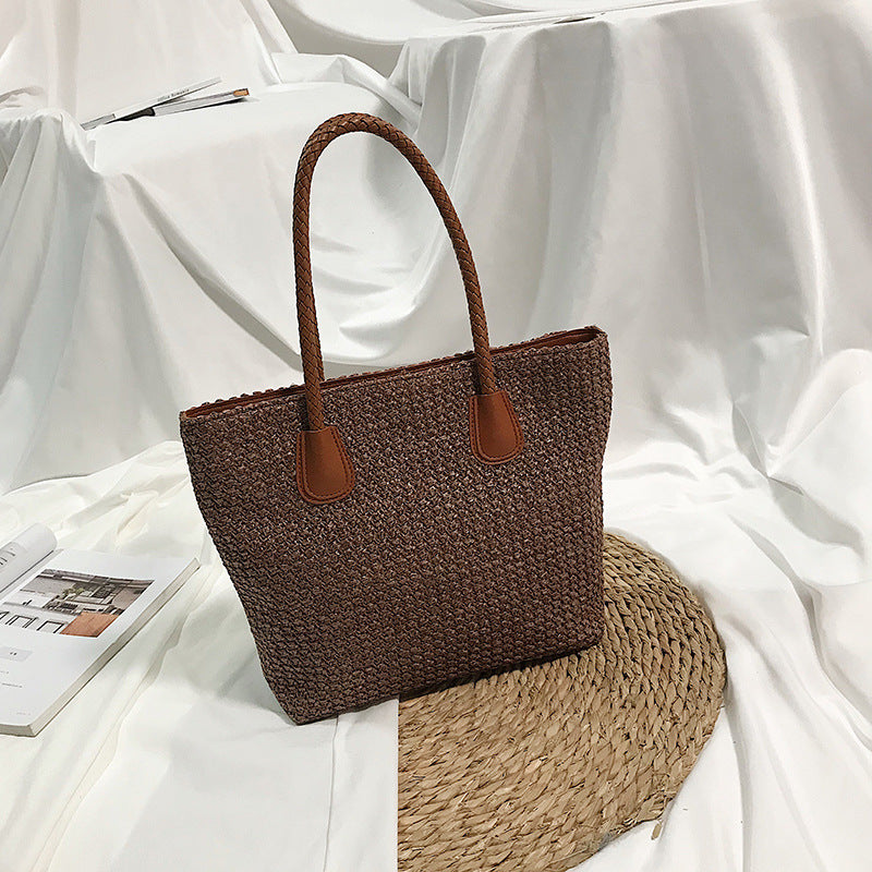 Strandtasche Damen aus Stroh geflochten, Schultertasche