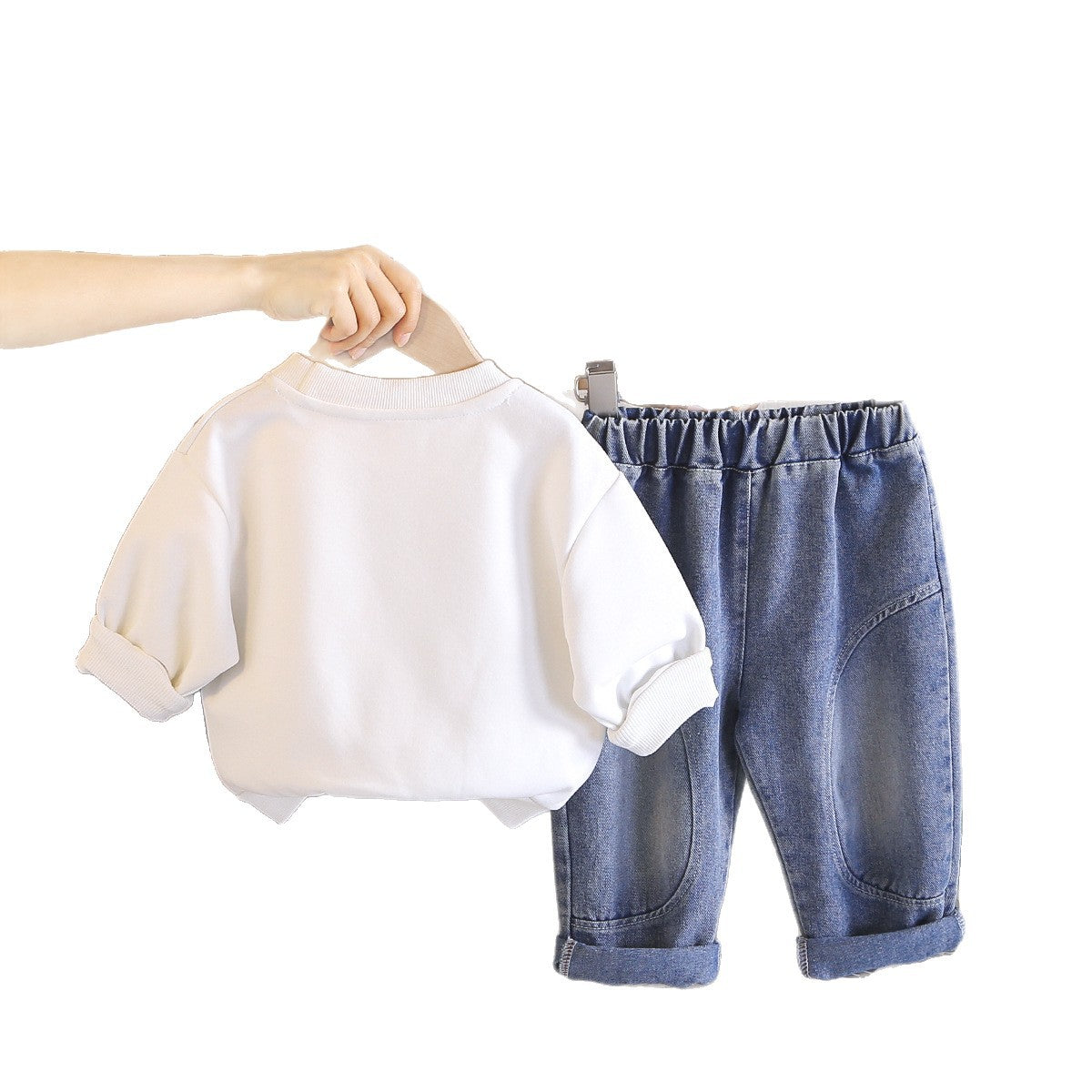 Baby autumn casual round neck long sleeved hoodie two-piece set