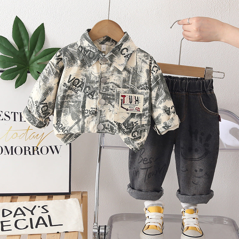 Tie dye letter long sleeved two-piece baby spring and autumn outfit